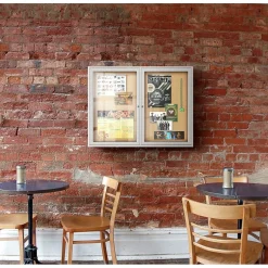 Clearance 4' H x 5' W Enclosed Natural Cork Bulletin Board with Satin Frame, 2 Door (PA24860K) Bulletin