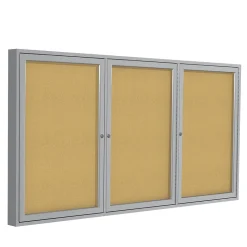 Clearance 4' H x 6' W Enclosed Natural Cork Bulletin Board with Satin Frame, 3 Door (PA34872K) Bulletin