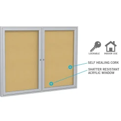 Clearance 4' H x 6' W Enclosed Natural Cork Bulletin Board with Satin Frame, 3 Door (PA34872K) Bulletin