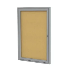 Best 36" H x 30" W Enclosed Natural Cork Bulletin Board with Satin Frame, 1 Door (PA13630K) Bulletin