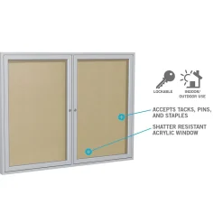 Outlet 4' H x 8' W Enclosed Vinyl Bulletin Board with Satin Frame, 3 Door, Silver (PA34896VX-193) Bulletin