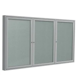 Outlet 4' H x 6' W Enclosed Vinyl Bulletin Board with Satin Frame, 3 Door, Silver (PA34872VX-193) Bulletin