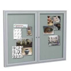 Best 3' H x 5' W Enclosed Vinyl Bulletin Board with Satin Frame, 2 Door, Silver (PA23660VX-193) Bulletin