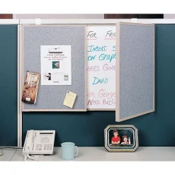 Discount VisuALL PC Whiteboard Cabinet with Fabric Bulletin Board Exterior Doors, Gray (41302) Dry Erase