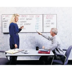 Discount VisuALL PC Whiteboard Cabinet with Fabric Bulletin Board Exterior Doors, Gray (41302) Dry Erase