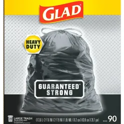 Glad 30 Gallon Large Drawstring Trash Bags, 90/Box (78952)