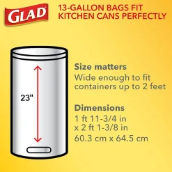 Glad ForceFlex Tall 13 Gallon Kitchen Drawstring Trash Bags, White, 120/Box (78939)