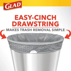 Glad Medium Drawstring Trash Bags with Clorox, 8 Gallon, Grey, Lemon Fresh Bleach Scent, 26/Box(79316)