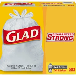 Glad Quick-Tie Tall 13 Gallon Kitchen Trash Bags, 80/Box (60034)