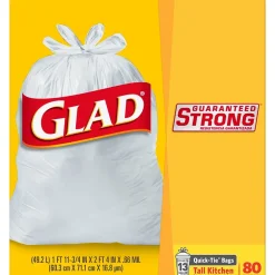 Glad Quick-Tie Tall 13 Gallon Kitchen Trash Bags, 80/Box (60034)