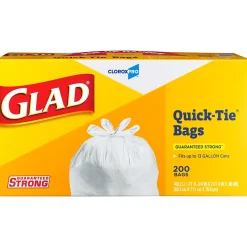 Glad Quick-Tie Tall Kitchen Trash Bags, 13 Gallon, 200/Box (15931)