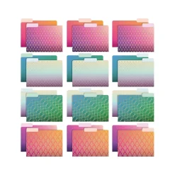 Global Printed Products Deluxe Designer Geometric Foil Heavy Duty File Folders, 1/3-Cut Tab, Assorted Colors, 24/Pack