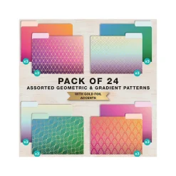 Global Printed Products Deluxe Designer Geometric Foil Heavy Duty File Folders, 1/3-Cut Tab, Assorted Colors, 24/Pack