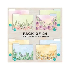 Global Printed Products Deluxe Designer Watercolor Floral Heavy-Duty File Folders, 1/3-Cut Tab, Assorted Colors, 24/Pack Online