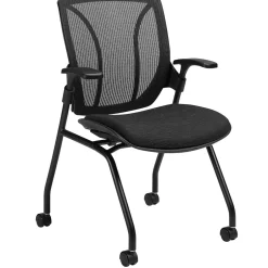 Discount Roma Nester Mesh Back Flip Seat Nesting Chair with Arms, Black (1899BKUR22MMB+) Folding & Stacking
