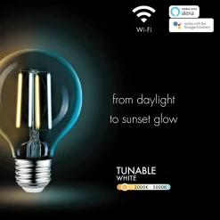 Smart Bulbs<Globe Electric G25-Shape E26-Base Wi-Fi Dimmable Tunable Edison-Style 60-Watt-Equivalent Smart LED Light Bulb, White (34920)