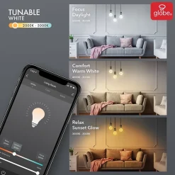 Smart Bulbs<Globe Electric G25-Shape E26-Base Wi-Fi Dimmable Tunable Edison-Style 60-Watt-Equivalent Smart LED Light Bulb, White (34920)