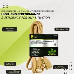 Extension Cords<GoGreen Power 14/3 6' Appliance Cord, Beige, 3/Pack (GG-25606)