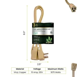 Extension Cords<GoGreen Power 14/3 3' Appliance Cord, Beige, 3/Pack (GG-25603)