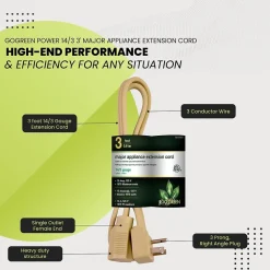 Extension Cords<GoGreen Power 14/3 3' Appliance Cord, Beige, 3/Pack (GG-25603)