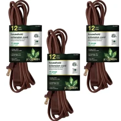 Extension Cords<GoGreen Power 12' Extension Cord, 3-Outlet, 16 AWG, Brown (GG-24812-3)