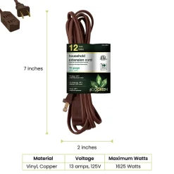 Extension Cords<GoGreen Power 12' Extension Cord, 3-Outlet, 16 AWG, Brown (GG-24812-3)