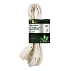 Extension Cords<GoGreen Power 15' Extension Cord, 3-Outlet, 16 AWG, White (GG-24715-3)