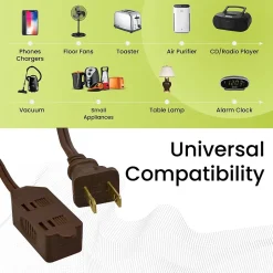 Extension Cords<GoGreen Power 20' Extension Cords, 3-Outlet, 16 AWG, Brown, 3/Pack (GG-24820-3)