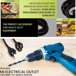 Extension Cords<GoGreen Power 100' Indoor/Outdoor Extension Cord, 16 AWG, Black (GG-13700BK)