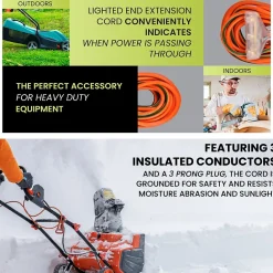 Extension Cords<GoGreen Power 25' Indoor/Outdoor Extension Cord, 3-Outlet, 14 AWG, Orange (GG-15125)