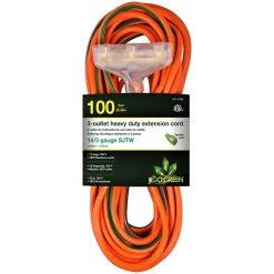 Extension Cords<GoGreen Power 100' Indoor/Outdoor Extension Cord, 3-Outlet, 14 AWG, Orange (GG-15100)