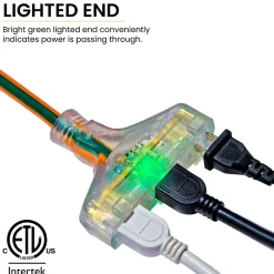 Extension Cords<GoGreen Power 25' Indoor/Outdoor Extension Cord, 3-Outlet, 12 AWG, Orange (GG-15225)
