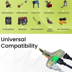 Extension Cords<GoGreen Power 100' Indoor/Outdoor Extension Cord, 3-Outlet, 12 AWG, Orange (GG-15200)