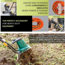 Extension Cords<GoGreen Power 100' Indoor/Outdoor Extension Cord, 3-Outlet, 12 AWG, Orange (GG-15200)