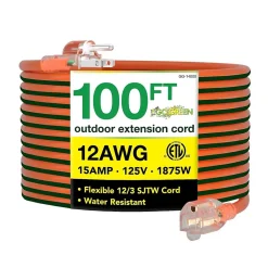 Extension Cords<GoGreen Power 100' Indoor/Outdoor Extension Cord, 12 AWG, Orange (GG-14000)