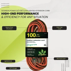 Extension Cords<GoGreen Power 100' Indoor/Outdoor Extension Cord, 12 AWG, Orange (GG-14000)