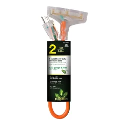Extension Cords<GoGreen Power 2' Indoor/Outdoor Extension Cord, 3-Outlet, 12 AWG, Orange (GG-15302)