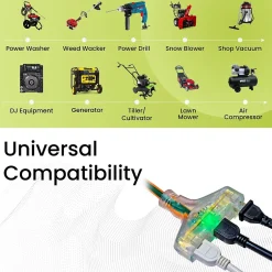 Extension Cords<GoGreen Power 2' Indoor/Outdoor Extension Cord, 3-Outlet, 12 AWG, Orange (GG-15302)