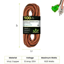 Extension Cords<GoGreen Power 100' Indoor/Outdoor Extension Cord, 14 AWG, Orange (GG-13800)
