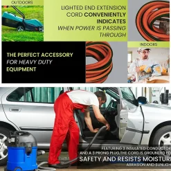 Extension Cords<GoGreen Power 100' Indoor/Outdoor Extension Cord, 14 AWG, Orange (GG-13800)