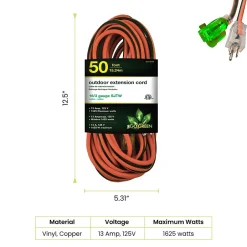 Extension Cords<GoGreen Power 50' Indoor/Outdoor Extension Cord, 16 AWG, Orange (GG-13750)