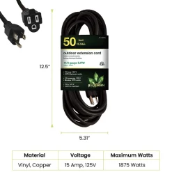 Extension Cords<GoGreen Power 50' Indoor/Outdoor Extension Cord, 14 AWG, Black (GG-13850BK)