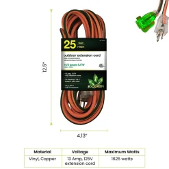Extension Cords<GoGreen Power 25' Indoor/Outdoor Extension Cord, 16 AWG, Orange (GG-13725)