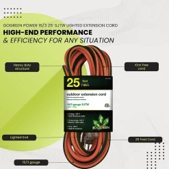 Extension Cords<GoGreen Power 25' Indoor/Outdoor Extension Cord, 16 AWG, Orange (GG-13725)