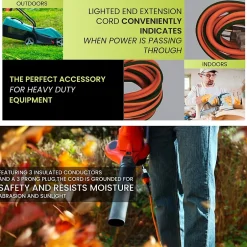 Extension Cords<GoGreen Power 25' Indoor/Outdoor Extension Cord, 16 AWG, Orange (GG-13725)