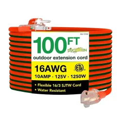 Extension Cords<GoGreen Power 100' Indoor/Outdoor Extension Cord, 16 AWG, Orange (GG-13700)