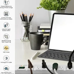 Surge Protectors & Power Strips<GoGreen Power 6' Metal Surge Protector, 7 Outlets, White (GG-17636)