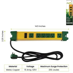 Surge Protectors & Power Strips<GoGreen Power 6' Metal Surge Protector, 6 Outlets, Yellow/Green (GG-26114)