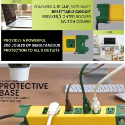 Surge Protectors & Power Strips<GoGreen Power 6' Metal Surge Protector, 6 Outlets, Yellow/Green (GG-26114)