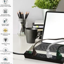 Surge Protectors & Power Strips<GoGreen Power 6 Outlet Mini Surge Protector, 2' cord, Black (GG-16103MINBK)